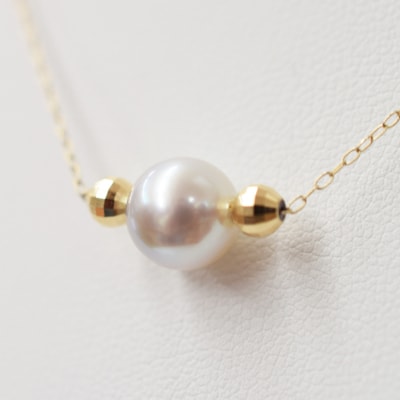 8.5-9mm あこや真珠 ネックレス 1粒 シリコン入りミラーボール K18YG_S085-371