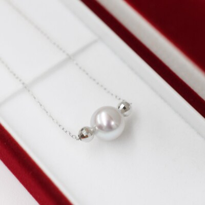 8.5-9mm あこや真珠 ネックレス 1粒 シリコン入りミラーボール K18WG_S085-372