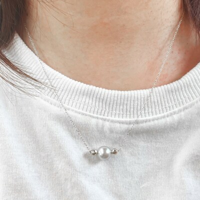 8.5-9mm あこや真珠 ネックレス 1粒 シリコン入りミラーボール K18WG_S085-372