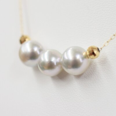 8-8.5mm 真珠 3連ネックレス シリコン入ミラーボール K18YG_S085-373-18YG