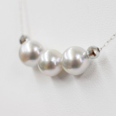 8-8.5mm あこや真珠 3連ネックレス シリコン入りミラーボール K18WG_S085-375