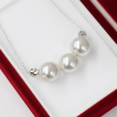 8-8.5mm あこや真珠 3連ネックレス シリコン入りミラーボール K18WG_S085-375