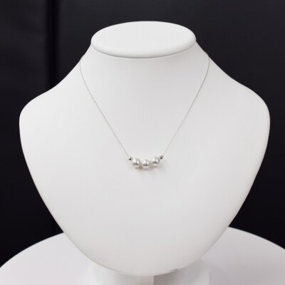 8-8.5mm あこや真珠 3連ネックレス シリコン入りミラーボール K18WG_S085-375