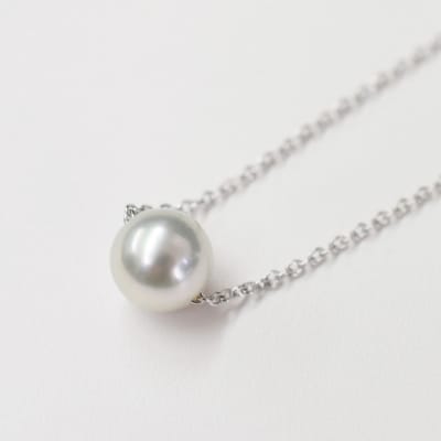 8.5mm - 9mm ネックレス あこや真珠 1粒 SV925 あずきチェーン_S085-382