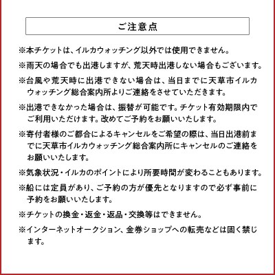 天草市イルカウォッチング+釣り堀　幼児(2歳以上)　3,000円分チケット_S104-006