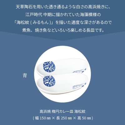 天草 高浜焼 楕円カレー皿 2枚(青)_S026-064