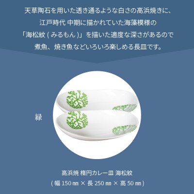 天草 高浜焼 楕円カレー皿 2枚(緑)_S026-066