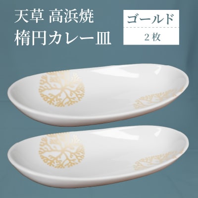 天草 高浜焼 楕円カレー皿 2枚(ゴールド)_S026-068