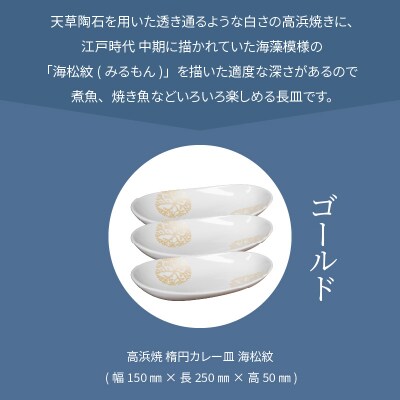天草 高浜焼 楕円カレー皿 3枚(ゴールド)_S026-160
