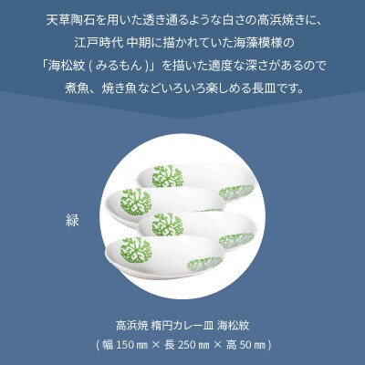 天草 高浜焼 楕円カレー皿 4枚(緑)_S026-163