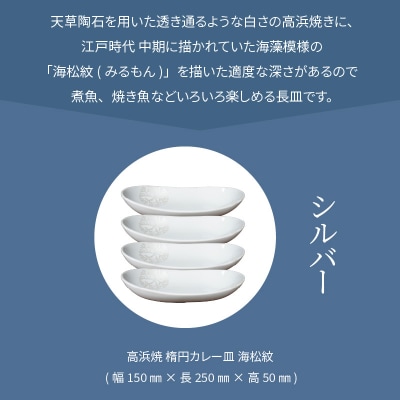 天草 高浜焼 楕円カレー皿 4枚(シルバー)_S026-164