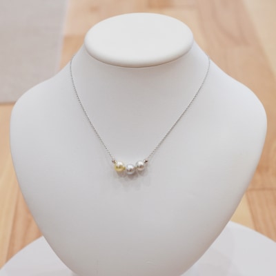 あこや真珠 ナチュラル 8.5-9mm 3粒 スルーネックレス ミラーボール2個_S101-366