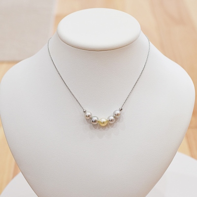 あこや真珠 ナチュラル 8.5-9mm 5粒 スルーネックレス ミラーボール2個_S101-370