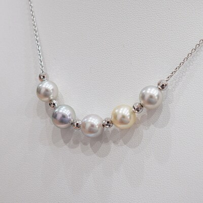 あこや真珠 ナチュラル 8.5-9mm 5粒 スルーネックレス ミラーボール6個_S101-371