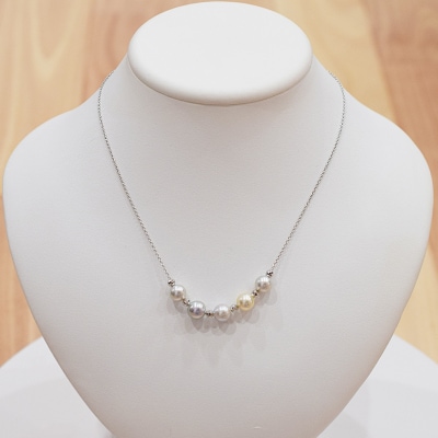 あこや真珠 ナチュラル 8.5-9mm 5粒 スルーネックレス ミラーボール6個_S101-371