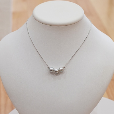 あこや真珠 バロックパール 8-9mm 3粒 スルーネックレス ミラーボール2個_S101-374