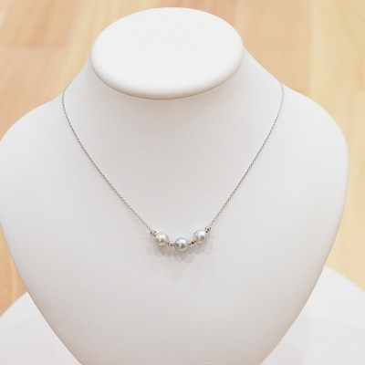 あこや真珠 バロックパール 8-9mm 3粒 スルーネックレス ミラーボール4個_S101-375