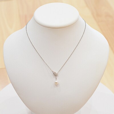 あこや真珠 ホワイトピンク 8-8.5mm 1粒 ネックレス 【ハートジルコニア】_S101-382