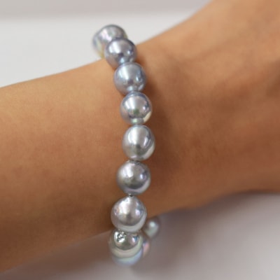 ナチュラル ブルー バロック あこや真珠 ブレスレット【A:鎖型】_S101-392