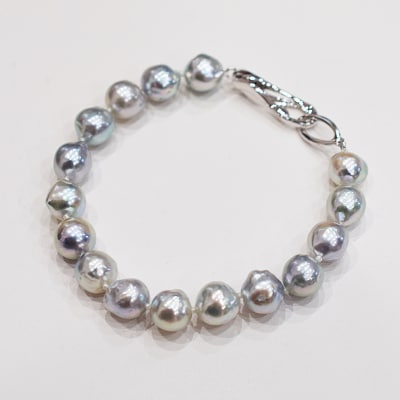 ナチュラル ブルー バロック あこや真珠 ブレスレット【B:クリップ型】_S101-393