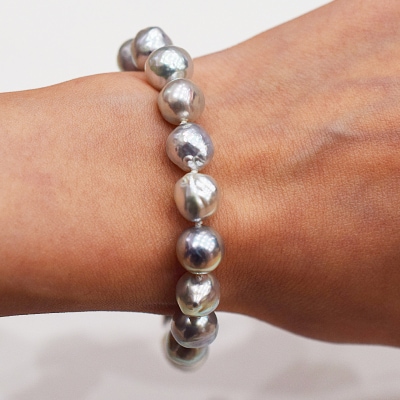 ナチュラル ブルー バロック あこや真珠 ブレスレット【B:クリップ型】_S101-393