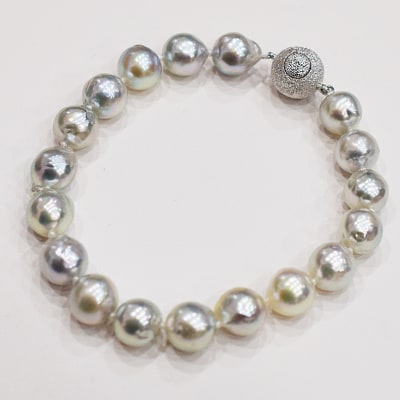 ナチュラル ブルー バロック あこや真珠 ブレスレット【C:ボール型】_S101-394