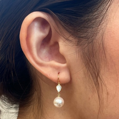 真珠 ピアス シェル 8-8.5mm ドロップ ホワイトピンク K18YG_S101-418