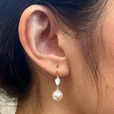 真珠 ピアス シェル 8-8.5mm ドロップ ホワイトピンク K14WG_S101-419