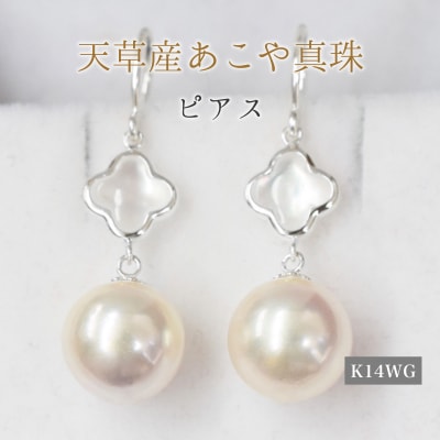 真珠 ピアス シェル 8-8.5mm クローバー ホワイトピンク K14WG_S101-422