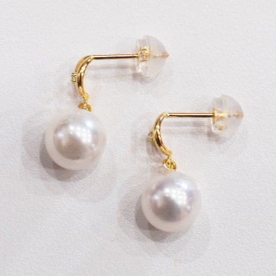 あこや真珠 ピアス ダイヤ 7.5mm - 8mm ホワイトピンク K18YG _S085-490