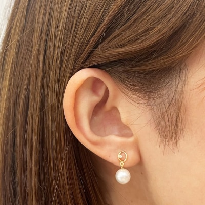 あこや真珠 ピアス ダイヤ 7.5mm - 8mm ホワイトピンク K18YG _S085-490