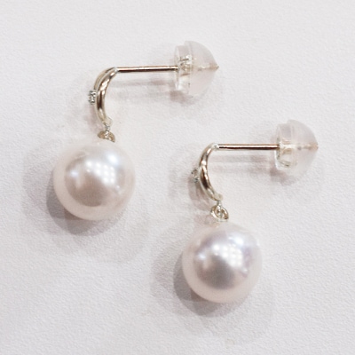 あこや真珠 ピアス ダイヤ 7.5mm - 8mm ホワイトピンク K14WG _S085-491