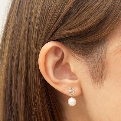 あこや真珠 ピアス ダイヤ 7.5mm - 8mm ホワイトピンク K14WG _S085-491