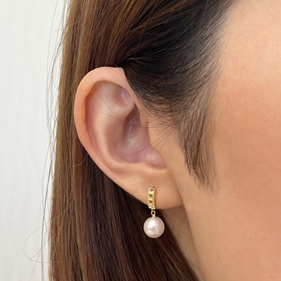 あこや真珠 天草 ピアス ダイヤ 0.03 7.5mm - 8mm K18YG _S085-493