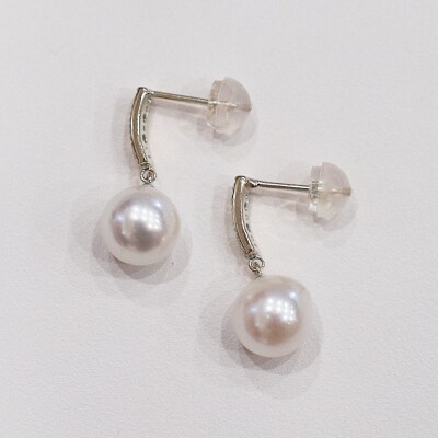 あこや真珠 天草 ピアス ダイヤ 0.03 7.5mm - 8mm K14WG _S085-494