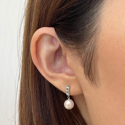 あこや真珠 天草 ピアス ダイヤ 0.03 7.5mm - 8mm K14WG _S085-494