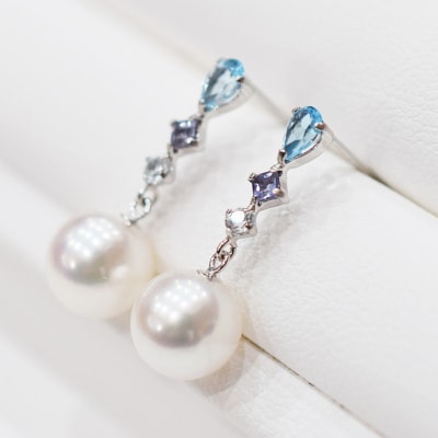 あこや真珠 天草 ピアス 半貴石 7.5-8mm ホワイトピンク 真珠 _S085-498
