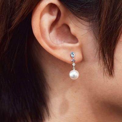 あこや真珠 天草 ピアス 半貴石 7.5-8mm ホワイトピンク 真珠 _S085-498