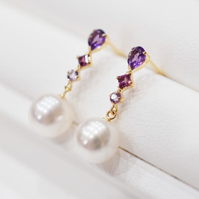 あこや真珠 天草 ピアス 半貴石 7.5-8mm ホワイトピンク 真珠 _S085-499