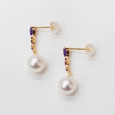 あこや真珠 天草 ピアス 半貴石 7.5-8mm ホワイトピンク 真珠 _S085-499