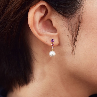 あこや真珠 天草 ピアス 半貴石 7.5-8mm ホワイトピンク 真珠 _S085-499
