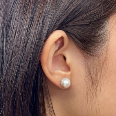 真珠 ピアス 菊皿 8mm - 8.5mm 花型 ホワイトピンク K14WG_S101-428