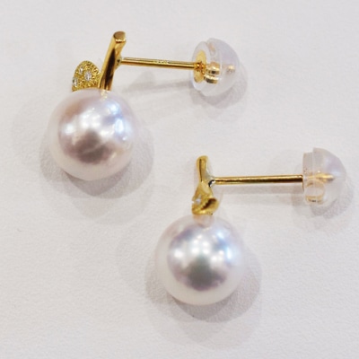 あこや真珠 ピアス りんご 7.5mm - 8mm ホワイトピンク K18YG_S085-487