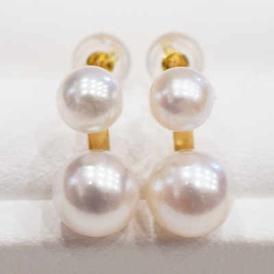 真珠 ピアス 2連 5.5-6mm 7.5-8mm ホワイトピンク K18YG_S085-496