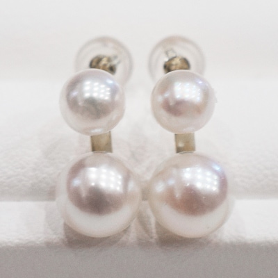 真珠 ピアス 2連 5.5-6mm 7.5-8mm ホワイトピンク K18WG_S085-497