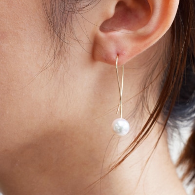 真珠 ピアス フック クロス 8mm - 8.5mm ホワイトピンク K18YG_S101-433