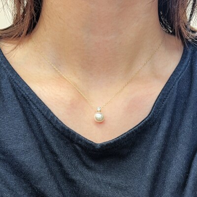 真珠 ネックレス ダイヤ 8mm - 8.5mm ホワイトピンク K18YG_S101-439