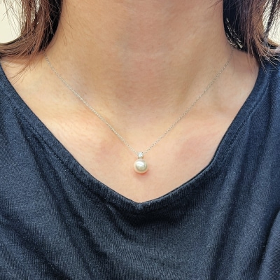 真珠 ネックレス ダイヤ 8mm - 8.5mm ホワイトピンク K18WG_S101-440