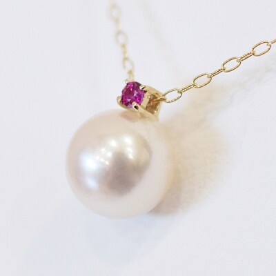 真珠 ネックレス 8-8.5mm ホワイトピンク 7月 ルビー K18YG_S101-520