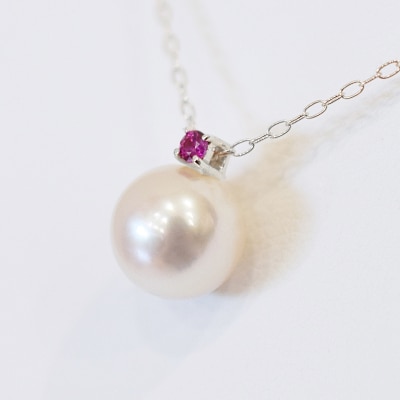 真珠 ネックレス 8-8.5mm ホワイトピンク 7月 ルビー K18WG_S101-521